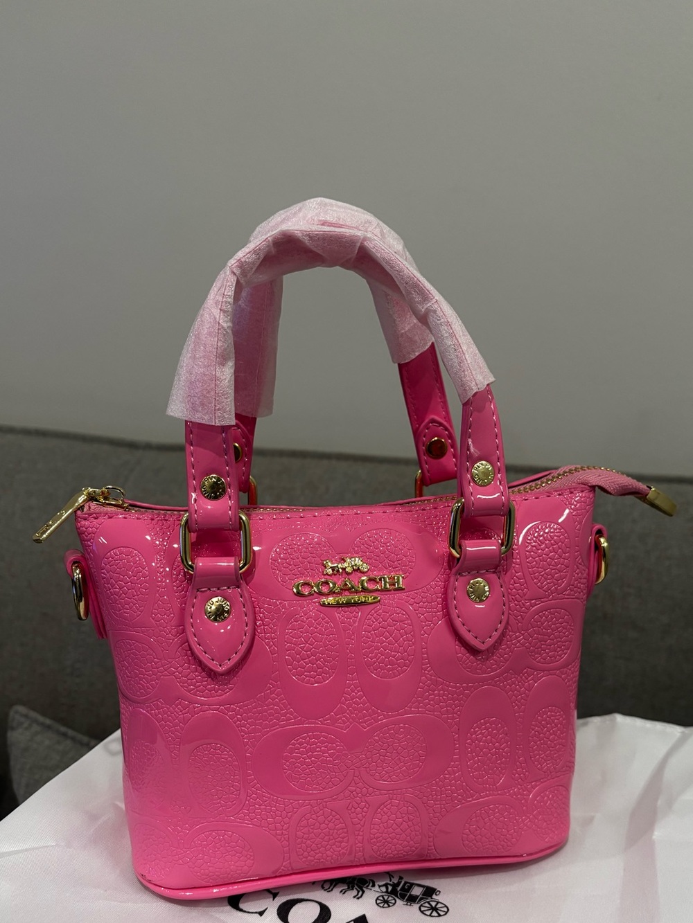 Coach Pink Patent Leather Mini Satchel with Gold Hardware